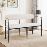 55" Metal Loveseat Settee,Modern Upholstered Sofa with Iron Frame,Upholstered Plush Seating,Gold Trim & Open Backrest, Compact Design for Small Spaces,Living Room,Bedroom,Apartments,Lofts,White GDFStudio