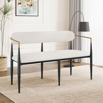 55" Metal Loveseat Settee,Modern Upholstered Sofa with Iron Frame,Upholstered Plush Seating,Gold Trim & Open Backrest, Compact Design for Small Spaces,Living Room,Bedroom,Apartments,Lofts,White