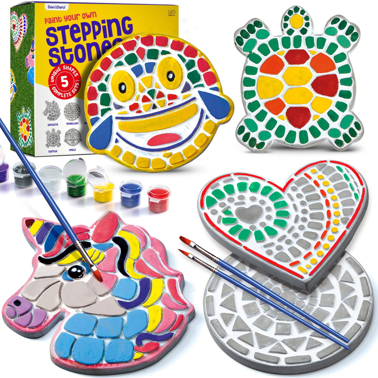 Stepping Stones Painting Kit for Kids - Outdoor Crafts - Paint 5 Garden Stone - Unicorn Craft Kits for Boys, Girls Ages 6-12 - Gifts for Boy, Girl Age 6, 7, 8, 9, 10 + Year Old - Summer Gift Dan&Darci