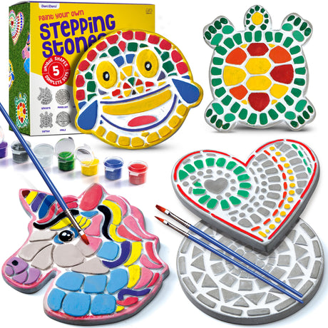 Stepping Stones Painting Kit for Kids - Outdoor Crafts - Paint 5 Garden Stone - Unicorn Craft Kits for Boys, Girls Ages 6-12 - Gifts for Boy, Girl Age 6, 7, 8, 9, 10 + Year Old - Summer Gift Dan&Darci