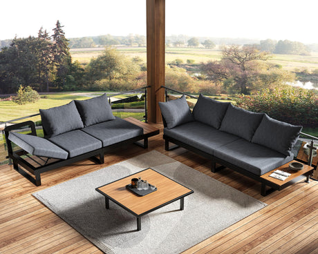 LUXOAK 6-Piece Patio Furniture Sets, Outdoor Aluminum Furniture Sofa, with Wood Side Table & Washable Cushions LUXOAK