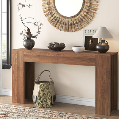 knoworld 63-Inch Long Console Table with LED Light, Farmhouse Sofa Table Behind Couch, Wooden Console Table for Entryway, Hallway, Entrance, Living Room