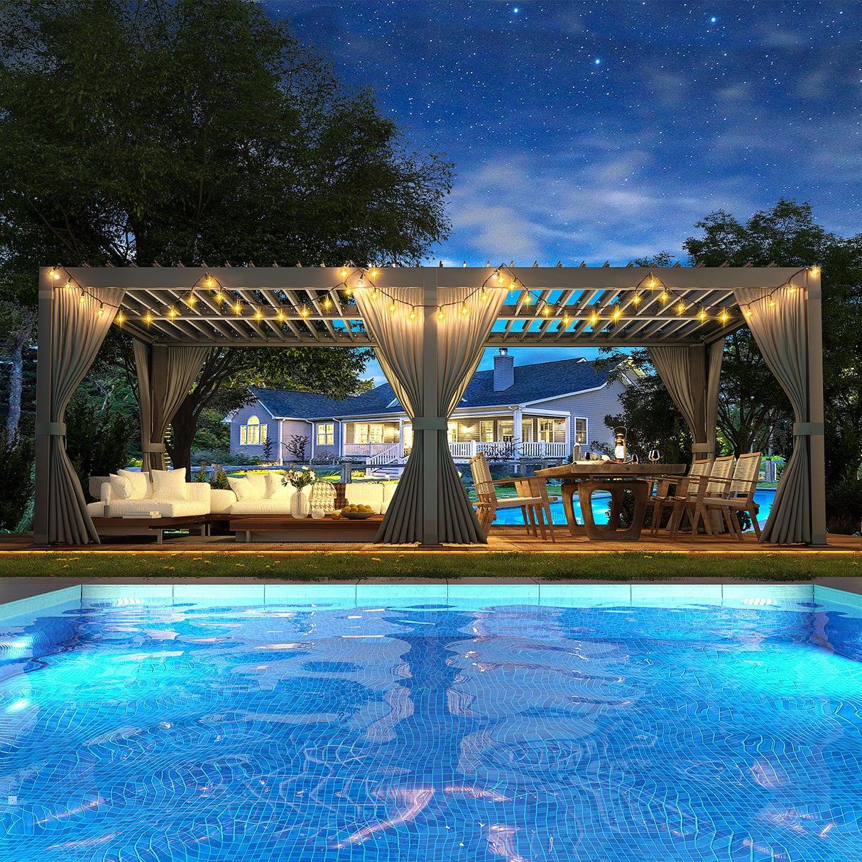 VIWAT Aluminum 10x20 FT Louvered Pergola, Outdoor Pergola with Adjustable Louvered Roof Outdoor Patio Shade Cover, Waterproof & Rustproof Aluminum Gazebo for Backyard and Garden, Gray VIWAT