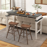 Giantex White and Grey Counter Height Bar Table with Power Outlets and Storage Compartments Giantex