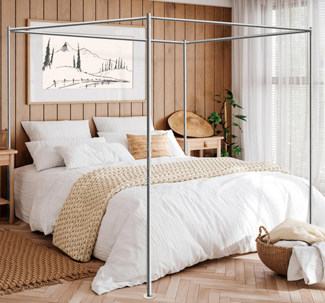 Niemro Canopy Bed Frame, Metal Stainless Steel Four Corner Bed Mosquito Net Frame Bracket Fit for Queen Size Bed, Firmly Fixed to Floor and Not Wobbly. Niemro