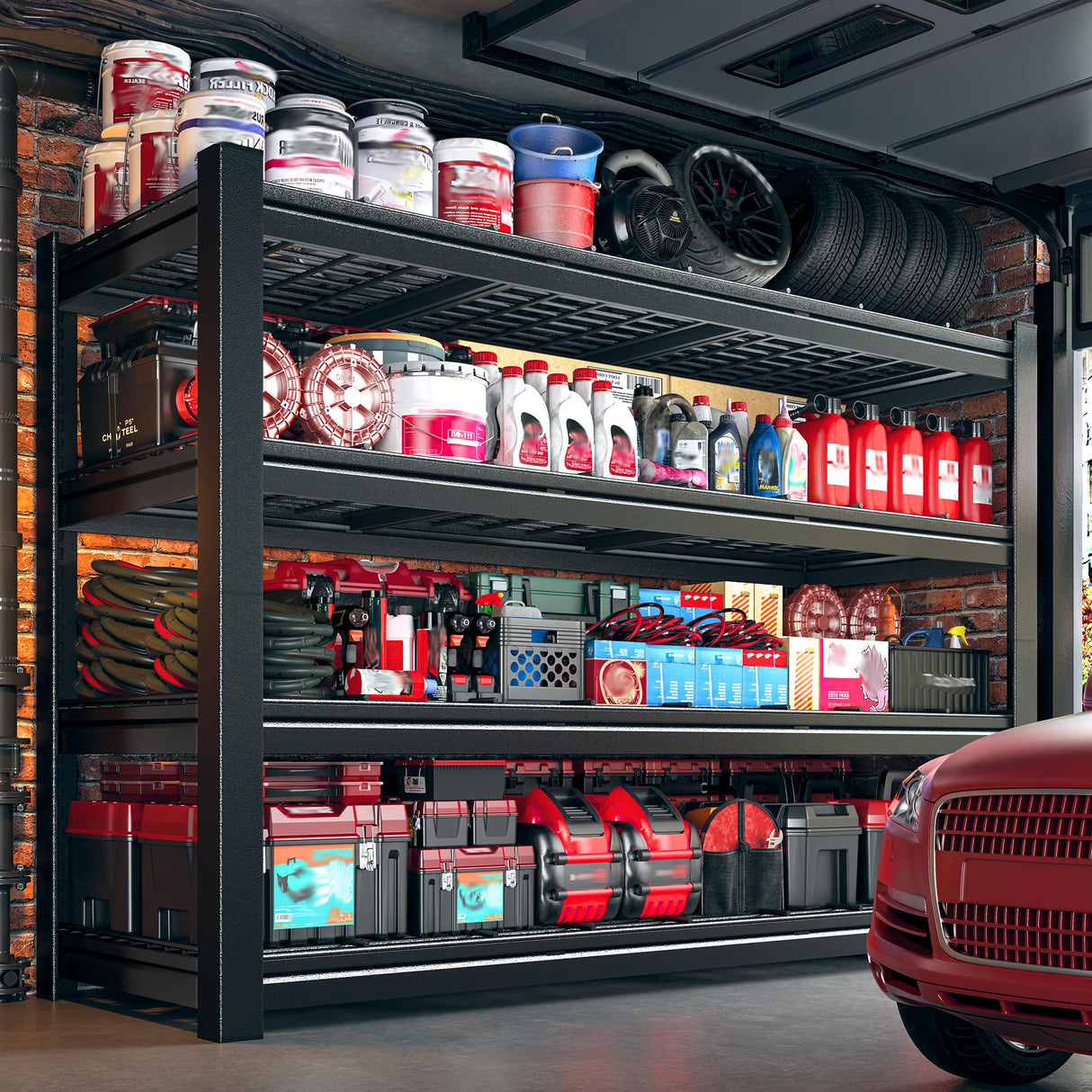 Snhomee 60.1" W Storage Shelves Extra Wide Metal Shelving 2500LBS Garage Shelving Adjustable 4 Tier Garage Shelves Industrial Metal Shelf for Basement Warehouse Shop 60.1" W x 24.1" D x 60" H Snhomee