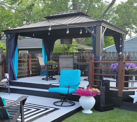 PURPLE LEAF Hardtop Gazebo 10' X 13' Galvanized Steel Roof with Netting and Curtains Backyard Deck Garden Canopy Aluminum Frame Permanent Outdoor Pavilion PURPLE LEAF