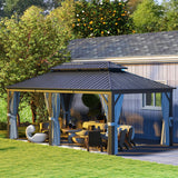 Aoxun Hardtop Gazebo 12FT X 20FT, Galvanized Steel Double Top, Aluminum Metal Gazebo with Netting and Curtains, Permanent Gazebo Pavilion for Outdoor Dining, Wedding, Party Aoxun