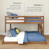 Grain & Grove Bear Twin Over Full Bunk Bed, Low Bunk Bed Frame for Kids, Bunk with Ladder, Guardrail, and Slats, No Box Spring Required, Oak Embossed Pecan Grain & Grove