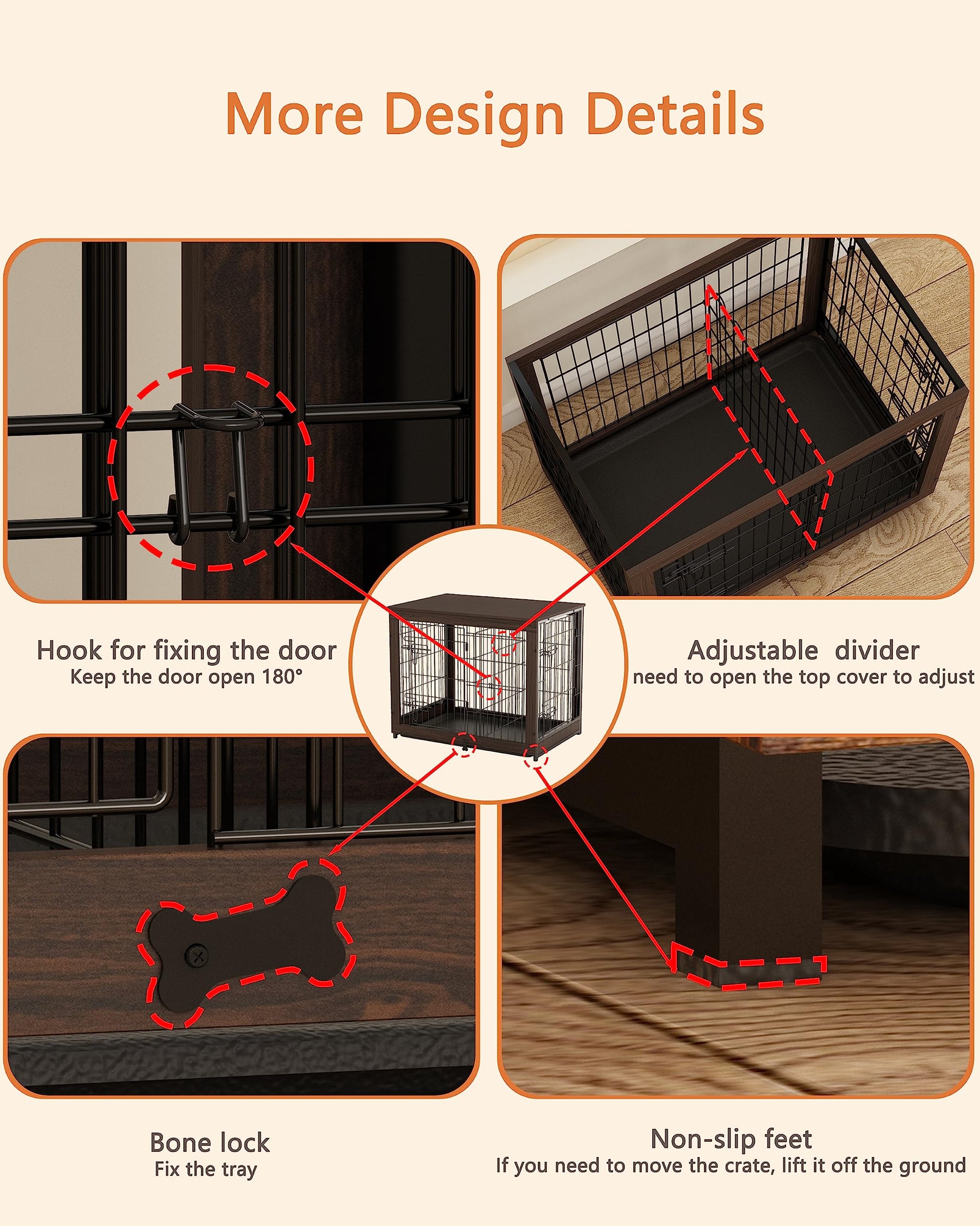 Piskyet Wooden Dog Crate Furniture with Divider Panel, Dog Crate End Table with Fixable Slide Tray, Double Doors Dog Kennel Indoor for Large Dogs(L:37.8 * 25.1 * 26.3inch,Brown Walnut) - WoodArtSupply