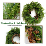 24 Inch Real Touch Norfolk Pine Wreaths for Front Door, Soomeir Artificial Christmas Wreath Green Faux Pine Wreath for Wall Windows Mantle Outdoor Christmas Decoration Soomeir