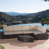 Christopher Knight Home Santa Cruz Outdoor Wicker Sectional Sofa Set with Water Resistant Cushions, 6-Pcs Set, Brown Christopher Knight Home