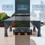 Kurapika 12' x 16' Hardtop Outdoor Metal Gazebo with Galvanized Steel Double Roof Canopy, Curtain and Netting, Aluminum Permanent Pavilion Gazebo, Navy Blue Kurapika