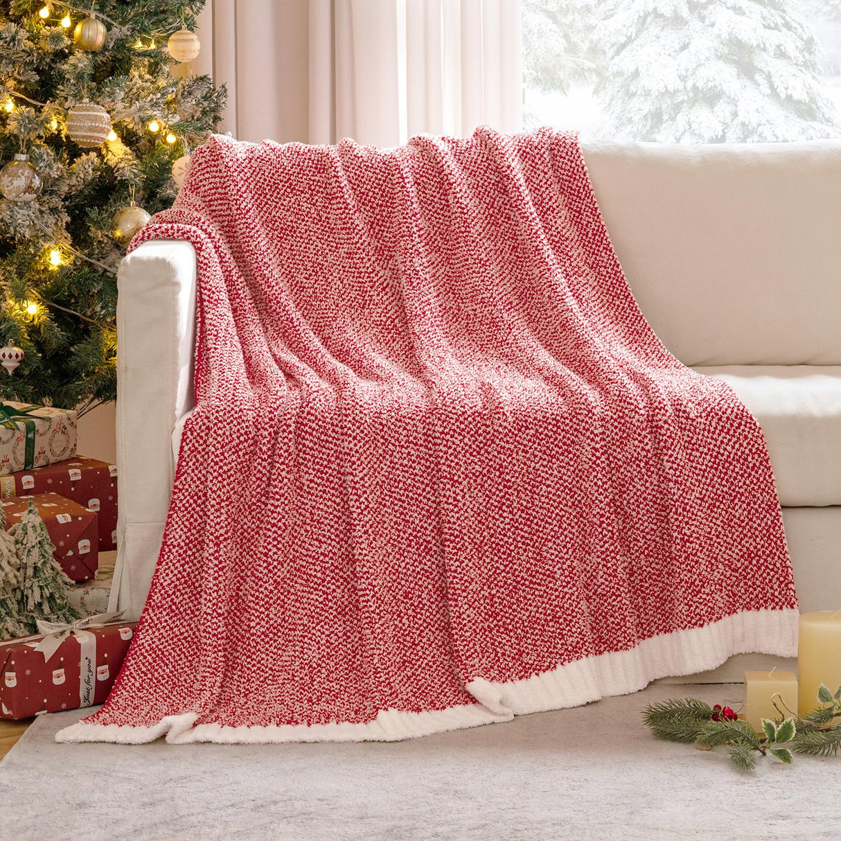 MIULEE Christmas Red Super Soft Throw Blanket for Couch, Cozy Fluffy Warm Blankets Knit Throw Blankets for Sofa, Bed, Chair, Living Room, Camping, Picnic, 50 x 60 inch MIULEE