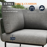 Vakollia 11 Piece Modern Outdoor Rope Wicker Sectional Patio L-Shaped Conversation Sofa Set Deep Seating with Fire Pit Table Vakollia