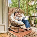 Shintenchi Wicker Egg Chair,Oversized Outdoor Indoor Rocking Chair,Large PE Rattan Rocking Chair with Cushion for Patio, Balcony, Backyard, Garden, Beige Shintenchi