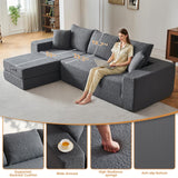 108" Modular Sectional Cloud Sofa - Boneless Couch with Deep Seat, Non Slip Base, Folding Sofa Sectional Couches for Living Room, Cozy Modular Couch with L-Shape Chaise, No Assembly Required, Grey CozyMine