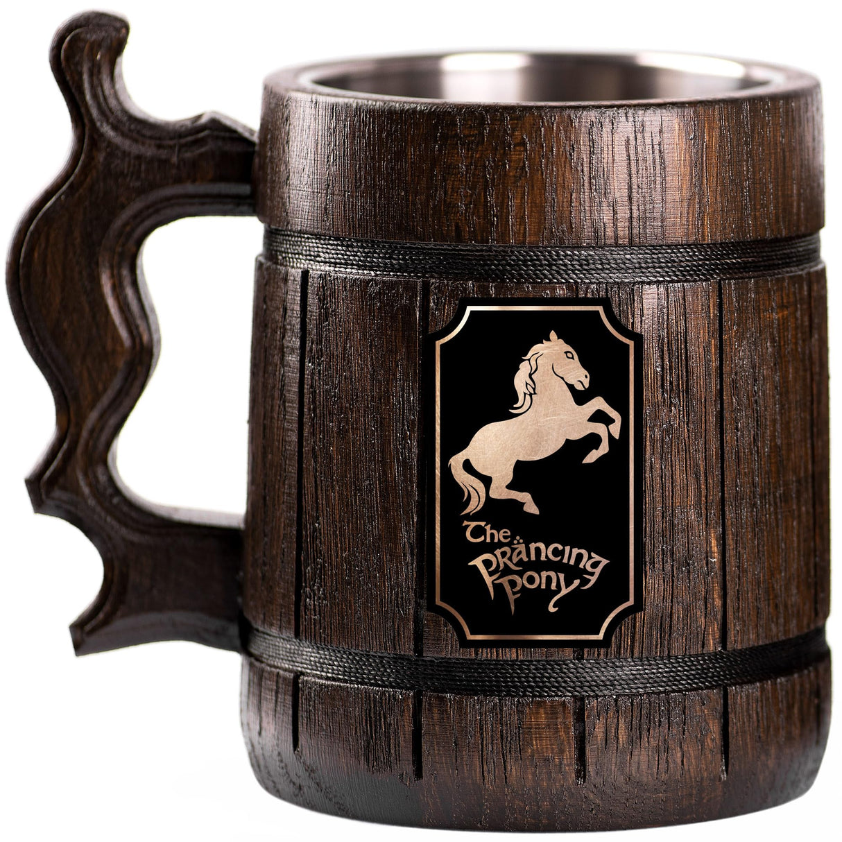 Prancing Pony Beer Mug, 22 oz, Lord Beer Stein, Personalized Wooden Beer Tankard, Beer Mugs with Handles, Groomsman Gift, Gift for Him, Gift for Man WildMugs