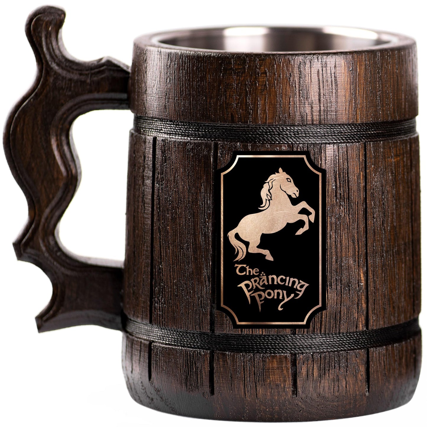 Prancing Pony Beer Mug, 22 oz, Lord Beer Stein, Personalized Wooden Beer Tankard, Beer Mugs with Handles, Groomsman Gift, Gift for Him, Gift for Man - WoodArtSupply