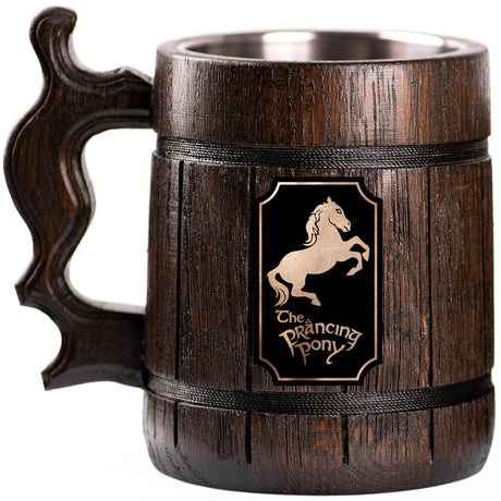 Prancing Pony Beer Mug, 22 oz, Lord Beer Stein, Personalized Wooden Beer Tankard, Beer Mugs with Handles, Groomsman Gift, Gift for Him, Gift for Man WildMugs
