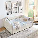 KEIKI Queen Size Boucle Upholstery Daybed with 2 Drawers, Modern Style Tufted Corner Sofa Bed Frame with Solid Wooden Slats, Easy Assembly, No Box Spring Required, for Living Room, Bedroom, Beige KEIKI