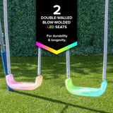 Sportspower Shooting Star Metal Swing Set w/ 2 LED Swings, Padded Saucer Swing with LED Light up Tent and 5' Double Wall Blow Molded Slide Sportspower