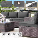 RTDTD Outdoor Patio Furniture Set, 12 Pieces Outdoor Furniture All Weather Patio Sectional Sofa PE Wicker Modular Conversation Sets with Coffee Table,10 Chairs & Seat Clips Grey RTDTD