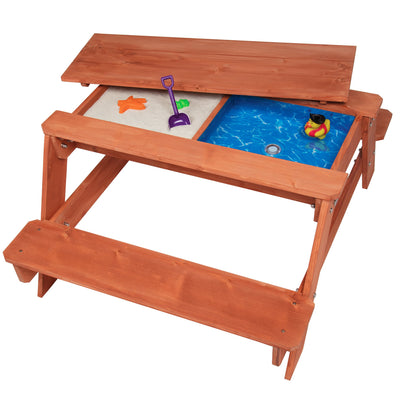 Svan 3 in 1 Indoor/Outdoor Picnic Table- Kids Sand & Water Activity Set w Removable Top & Dual Drains for Easy Cleaning (43 X 35 X 19 in)- Safe & Fun Sandbox Play- Wooden Playbox Boys Girls Xmas Gift