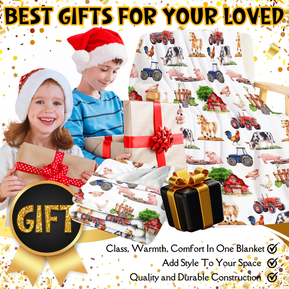 Buyyet Farm Animal Baby Blanket,Farmhouse Barn Neutral Baby Blanket for Boy Girl,Nursery Cow Chicken Pig Sheep Fleece Swaddle Receiving Blanket, Soft Newborn Toddler Kid Crib Bedding 40''x50'' for Kid Buyyet