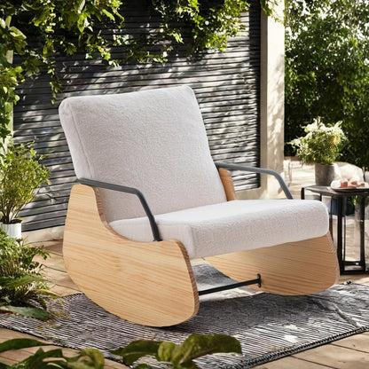 YOSHOOT Indoor & Outdoor Patio Rocking Chair, Outdoor Glider Recliner Chair, Wooden Boucle Rocking Chair, Outdoor Rocker Chair, Adjustable Backrest, for Outdoor Living Room Bedroom Office Gar - WoodArtSupply