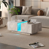 HedoAjim Grey Led Coffee Table for Living Room, Rectangular Living Room Table with Storage, Acrylic Coffee Tables with 2 Sliding Drawers, Wood Center Table for Reception Dinning Room HedoAjim