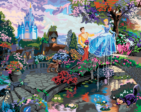 RoseArt Disney Dreams Thomas Kinkade Deluxe Paint by Number Art Painting Kits - Cinderella Wishes Upon a Dream Scene- DIY Paint by Number Art 20" x 16" Horizontal Canvas with Wooden Display Hanger Cra-Z-Art