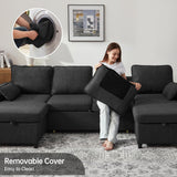 DURASPACE Sofa Bed Pull Out Couch Sleeper with Double Storage Chaise, U Shaped Convertible Sectional Sleeper Sofa for Living Room with USB Charging Ports, Cup Holder (Dark Gray) DURASPACE