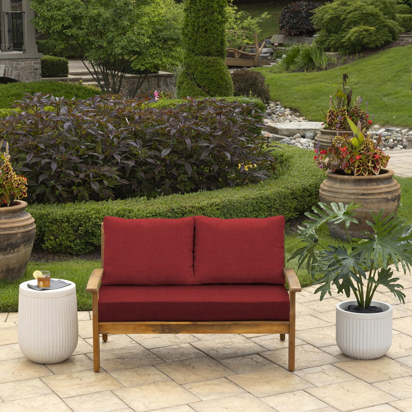 Arden Selections Outdoor Loveseat Cushion Set, 48 x 24, Water Repellent, Fade Resistant, Cushion Set for Couch, Bench, and Swing 48 x 24, Ruby Red Leala - WoodArtSupply