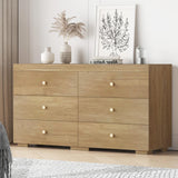 Zenflare Dresser for Bedroom 6 Drawer Wood Dresser 58.3" Wide, Large Chest of Drawers for Bedroom, Living Room, Hallway, Entryway, Modern TV Stand Drawer Organizer, Natural Oak Zenflare