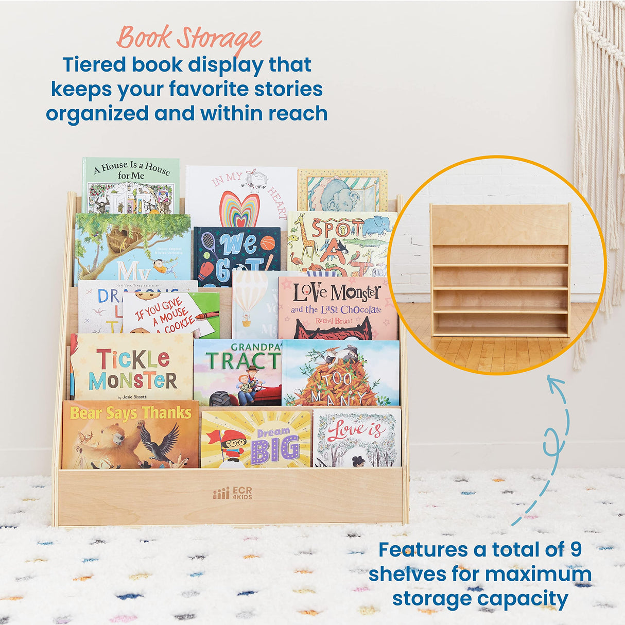 ECR4Kids Streamline Single-Sided Book Display with Storage, Classroom Bookshelf, Natural ECR4Kids