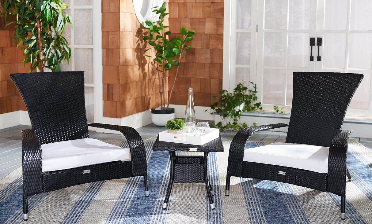 SAFAVIEH Outdoor Collection Edna Black/White Cushion 3-Piece Lounge Set with Table (PAT7719A) SAFAVIEH
