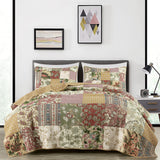 Chezmoi Collection Delaney 3-Piece Floral Patchwork Pre-Washed 100% Cotton Quilt Set, King Chezmoi Collection