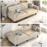 Yaheetech 63" Convertible Couch Small Futon Sofa Bed with 2 USB Ports, Reclining Backrest & Removable Armrests, Mid Century Modern Loveseat for Living Room, Apartment, Office, Beige Yaheetech