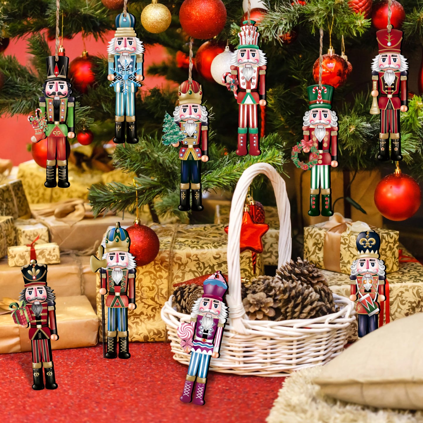 24 Pieces Christmas Nutcracker Wooden Ornaments Wood Hanging Decoration Set for Christmas Tree Hanging Wood Crafts Holiday Decor Xmas Party Supplies (Xmas-Nutcracker-A)