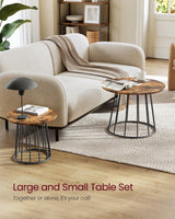 VASAGLE Round Coffee Tables, Set of 2, Modern Circle Side Tables with Steel Frame, for Living Room, Bedroom, Rustic Brown ULCT045K01 VASAGLE