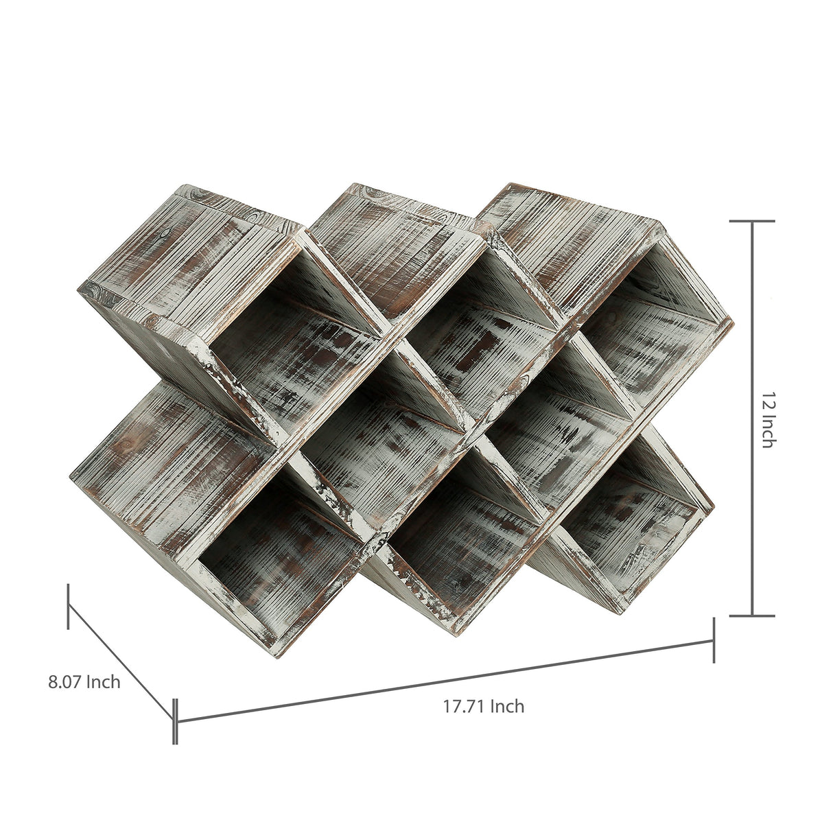 MyGift Rustic Torched Solid Wood Tabletop Wine Bottle Holder Rack with Geometric Cross Hatch Design, Vertical or Horizontal Display, Holds up to 8 Bottles MyGift