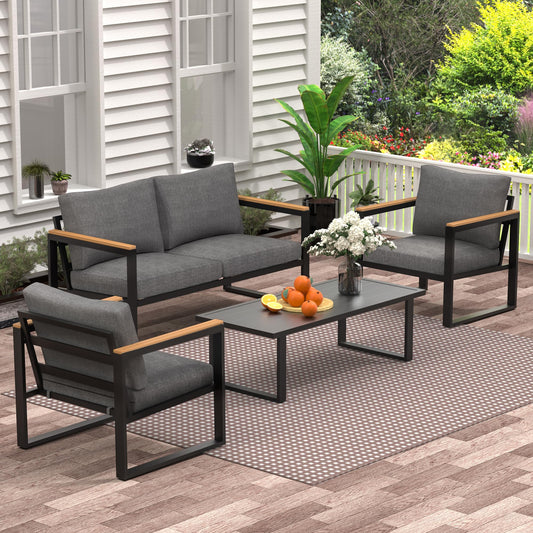 COMLAX FIELD Patio Furniture Set, 4 Pieces Outdoor Patio Furniture with Table Set, Metal Patio Conversation Sets with Washable and High-Resiliency Sponge Cushions, Grey - WoodArtSupply