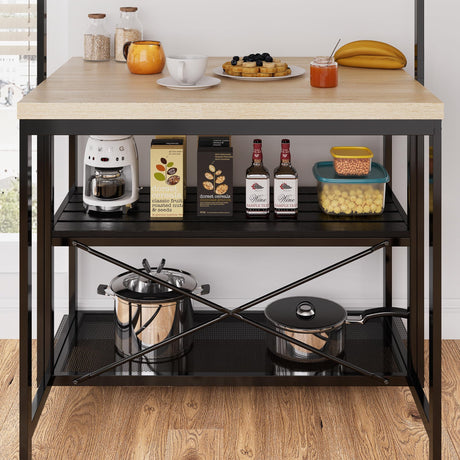Amyove 42" Large Kitchen Island Bakers Rack Microwave Oven Stand Kitchen Shelf with 3 Tier Storage, Metal Coffee Bar Table,Kitchen Storage Shelf for Dining Living Room, 5 Hooks, 42"*28"*72" Amyove