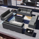 Vakollia 15 Pieces Patio Furniture Set with 44" Propane Gas Fire Pit Table, Outdoor Sectional Wicker Conversation Sofa Sets with Coffee Table Vakollia