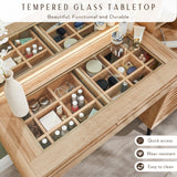 RedLemon 48" Vanity Desk with 36" HD Lighted Mirror and Lights, Mid-Century Modern Makeup Vanity with 5 Drawers & Glass Tabletop, Wood Dressing Table for Bedroom (Natural Oak) RedLemon