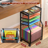 3IngSeagulls 5-Tier Rolling File Cart with Hanging File Folders, Mobile Desk File Organizer on Lockable Wheels, Wood & Mesh Paper Letter Sliding Trays Organization for Office, Home, School, Patent 3IngSeagulls
