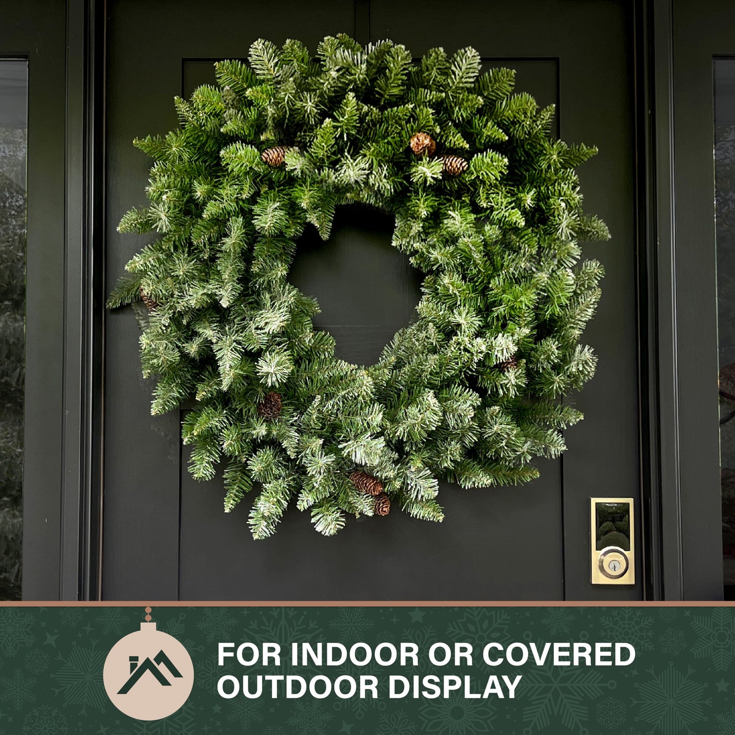 Fraser Hill Farm 36" Frosted Pine Wreath Door Hanging with Pinecones, No Lights, FFWRA036-0SN, Snow