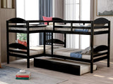 Quad Bunk Bed with Trundle, Twin Over Twin Bunk Bed for Kids, L-Shaped 4 Beds Bunk Bed Frame with Guardrails Corner Bunk Beds No Box Spring Needed (Espresso, L Shaped Bunk Bed) Harper & Bright Designs