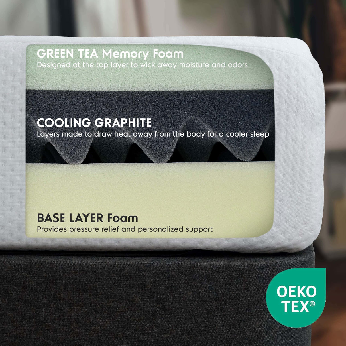 Nestl Green Tea Queen Mattress 12 Inch - Cooling Graphite Memory Foam Mattress Queen Size Fiberglass Free, Pressure Relief Supportive Bed in A Box, CertiPur-US Certified Nestl